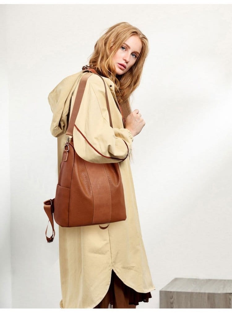 Elegant Brown Leather Crossbody Backpack