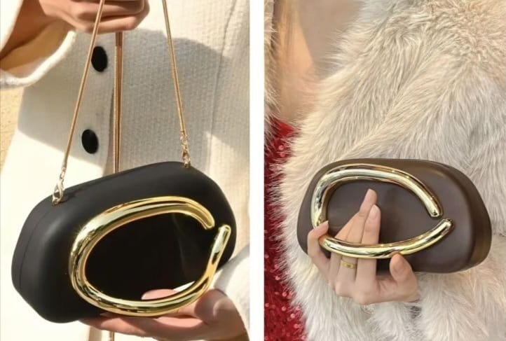 Elegant Gold Curve Evening Clutch