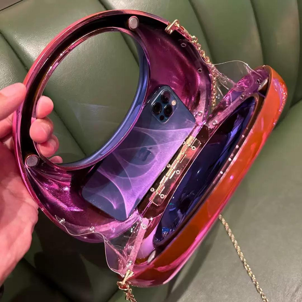 Glossy Red Metallic Handbag with Gold Chain