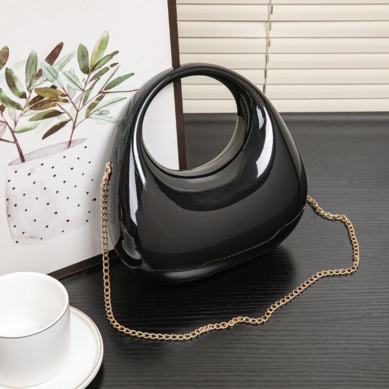 Glossy Red Metallic Handbag with Gold Chain