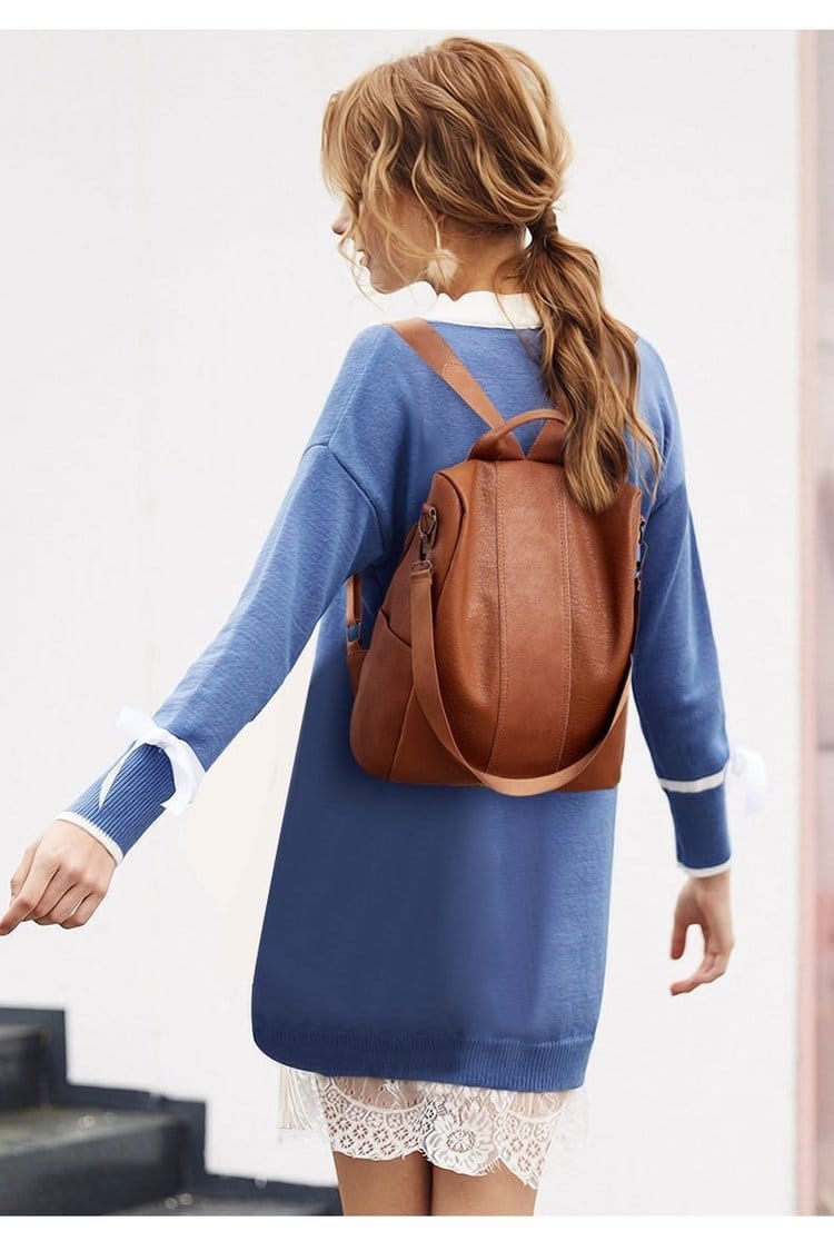 Elegant Brown Leather Crossbody Backpack