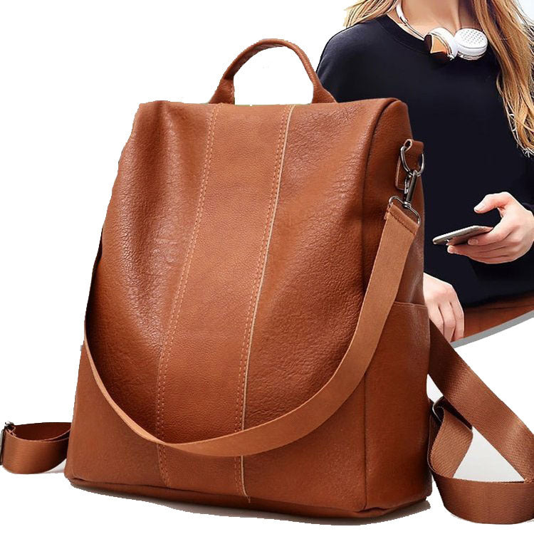 Elegant Brown Leather Crossbody Backpack