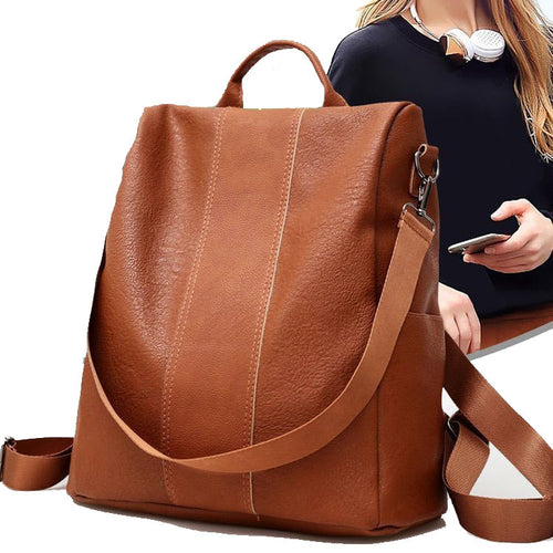 Elegant Brown Leather Crossbody Backpack