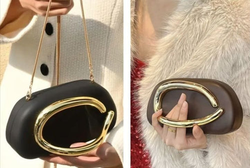 Elegant Gold Curve Evening Clutch