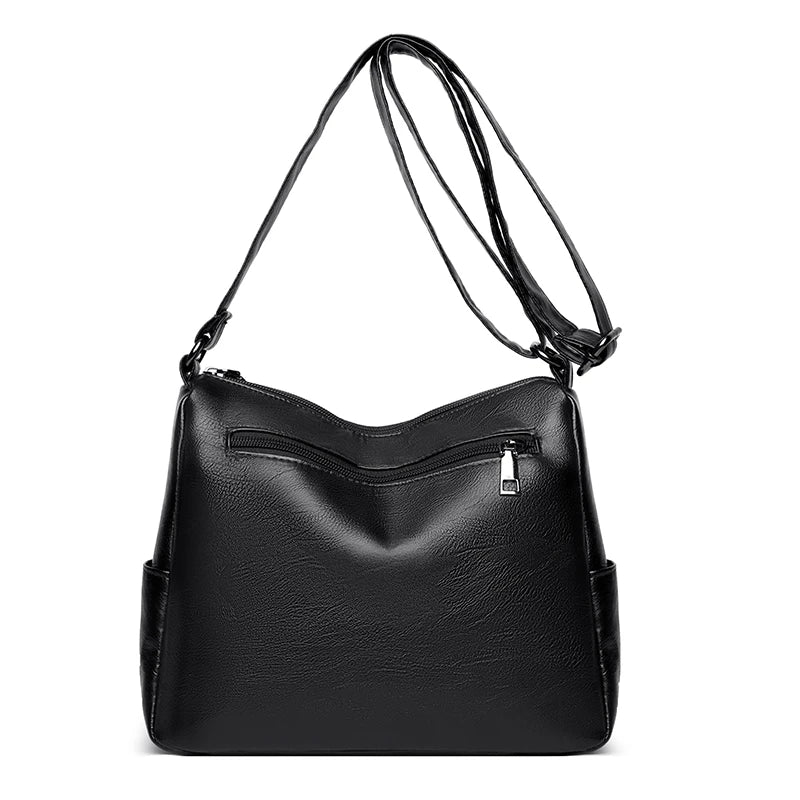 Multi-layer soft leather bag ladies fashion all-match middle-aged and elderly mothers bag large capacity single shoulder crossbo