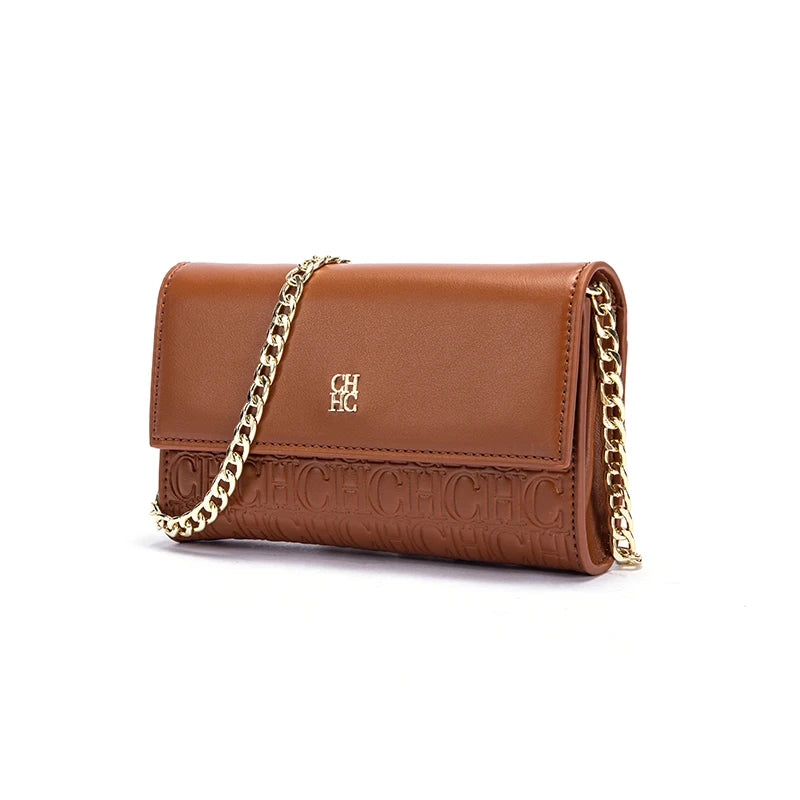 CHCH Women's Shoulder Bag New Magnetic Flip Chain Bag Brown Small Square Bag Wallet