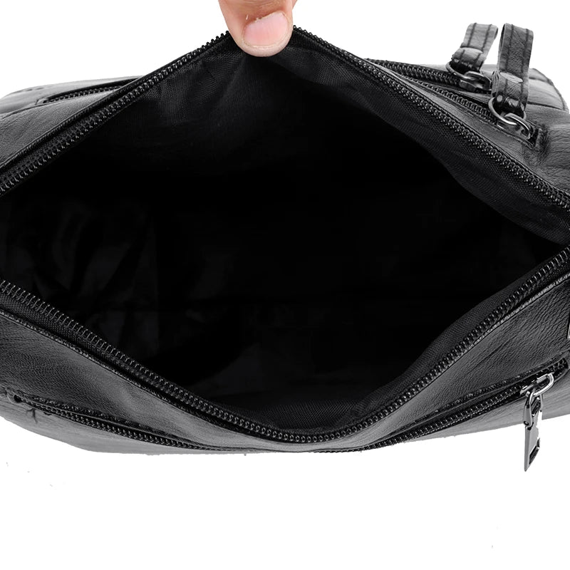 Multi-layer soft leather bag ladies fashion all-match middle-aged and elderly mothers bag large capacity single shoulder crossbo