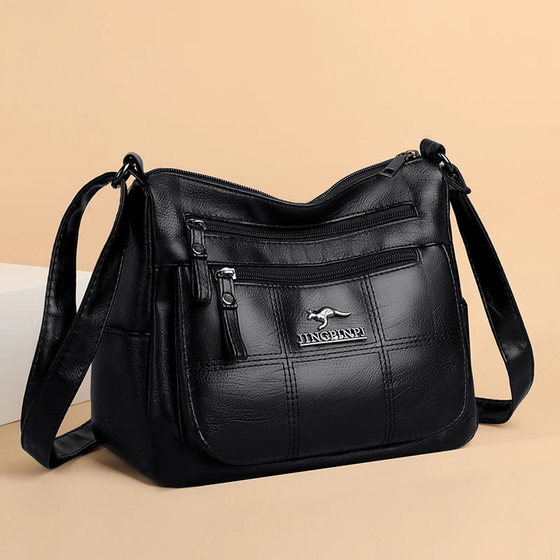 Multi-layer soft leather bag ladies fashion all-match middle-aged and elderly mothers bag large capacity single shoulder crossbo