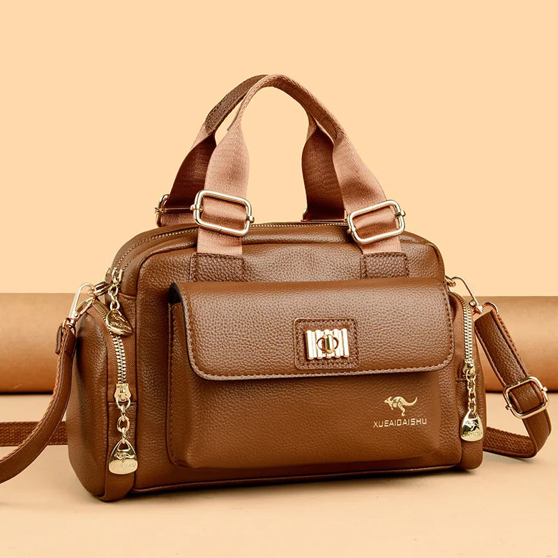 Luxury Designer Purse and Handbag Fashion High Quality Women's Shoulder Bag Large Capacity Soft Leather Locomotive Crossbody Bag