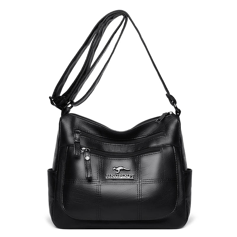 Multi-layer soft leather bag ladies fashion all-match middle-aged and elderly mothers bag large capacity single shoulder crossbo