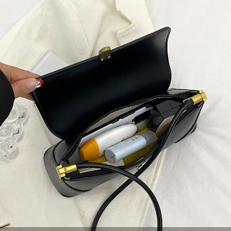 Fashion PU Leather Underarm Shoulder Bags For Women Trend Designer French Style Female Tote Ladies Flap Handbags