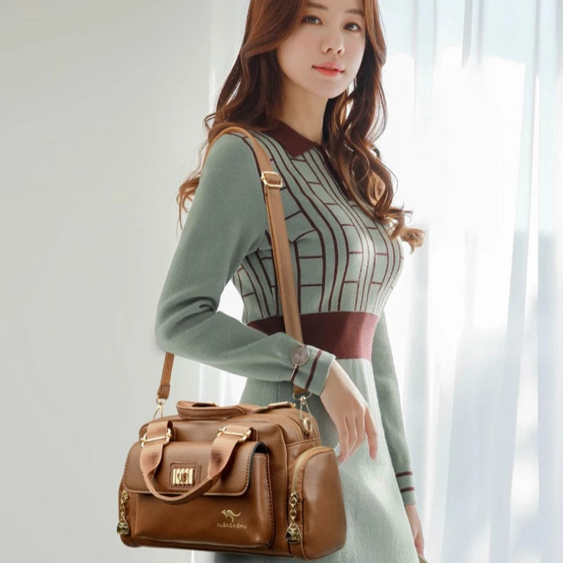 Luxury Designer Purse and Handbag Fashion High Quality Women's Shoulder Bag Large Capacity Soft Leather Locomotive Crossbody Bag