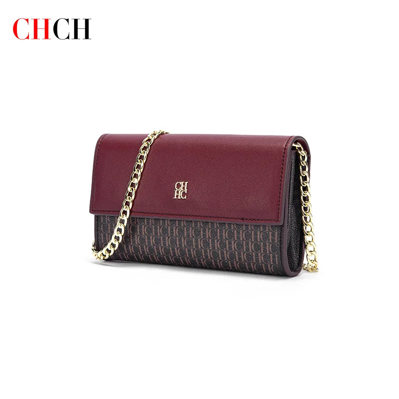 CHCH Women's Shoulder Bag New Magnetic Flip Chain Bag Brown Small Square Bag Wallet
