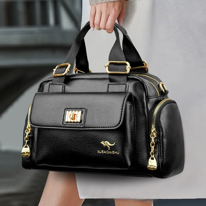 Luxury Designer Purse and Handbag Fashion High Quality Women's Shoulder Bag Large Capacity Soft Leather Locomotive Crossbody Bag